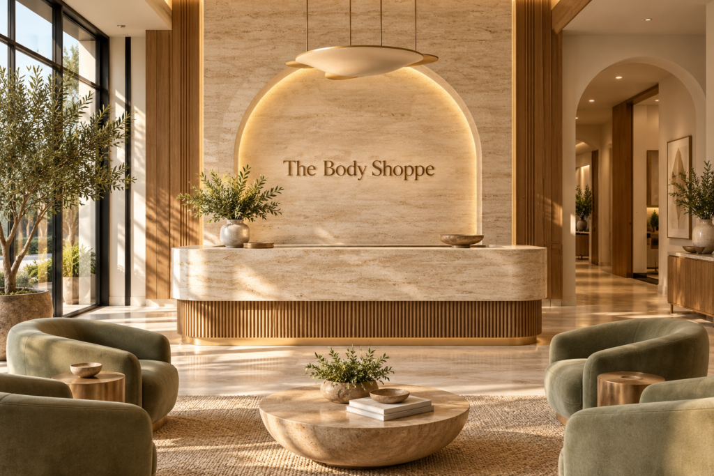 AI illustration of a fictional The Body Shoppe reception; not actual premises