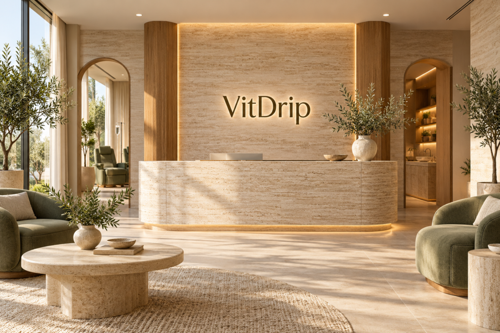 AI illustration of a fictional VitDrip reception; not actual premises