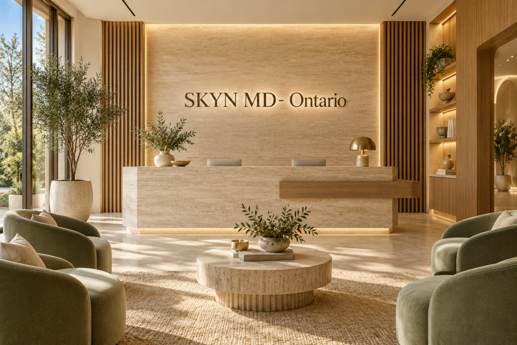 AI illustration of a fictional SKYN MD- Ontario reception; not actual premises