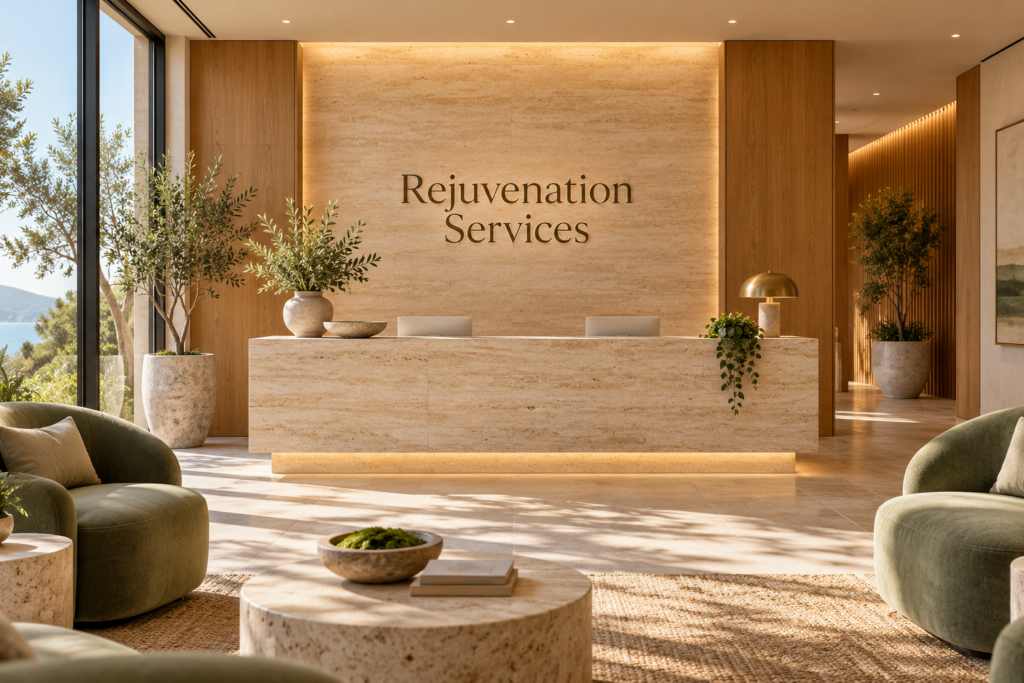 AI illustration of a fictional Rejuvenation Services reception; not actual premises