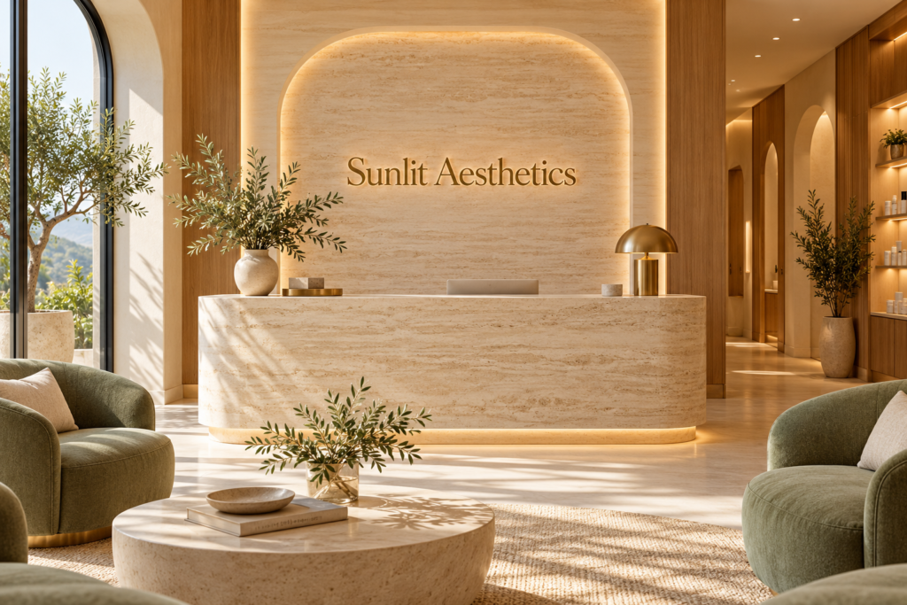 AI illustration of a fictional Sunlit Aesthetics reception; not actual premises