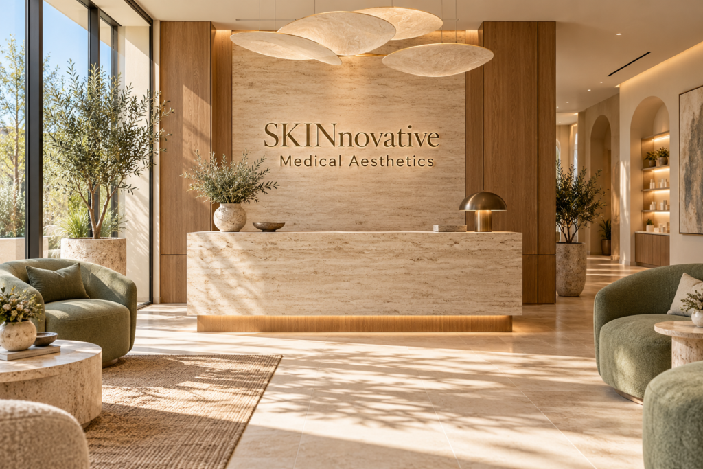 AI illustration of a fictional SKINnovative Medical Aesthetics reception; not actual premises