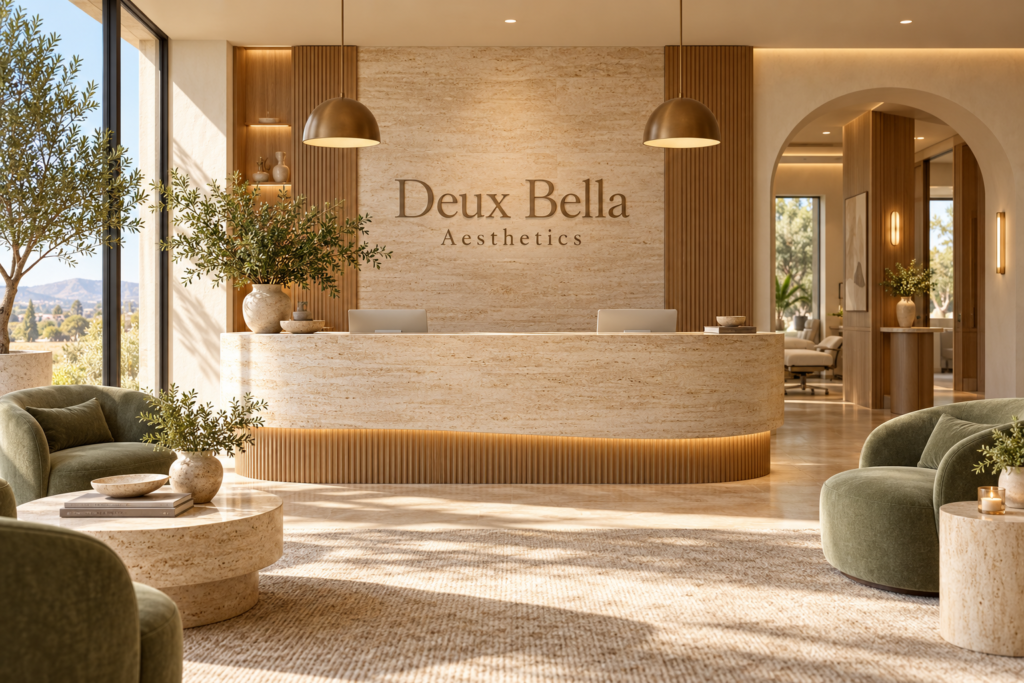 AI illustration of a fictional Deux Bella Aesthetics reception; not actual premises
