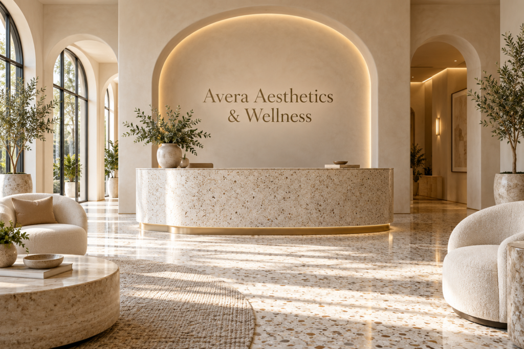 AI illustration of a fictional Avera Aesthetics & Wellness reception; not actual premises