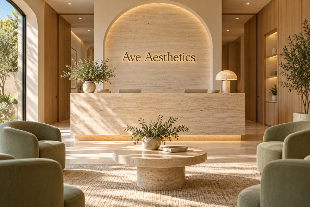 AI illustration of a fictional Ave Aesthetics reception; not actual premises